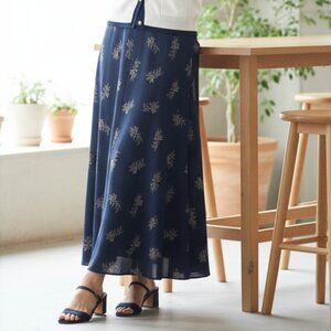 KAREN KANE skirt vintage retro 80s floral long navy flare -10 (30" waist)